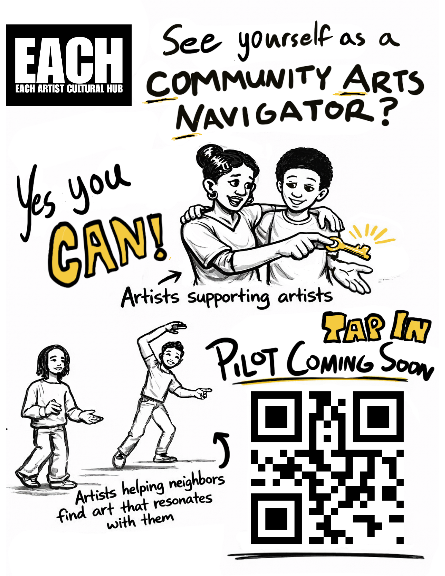 Community Arts Navigator flyer — See yourself as a CAN? Artists supporting artists.